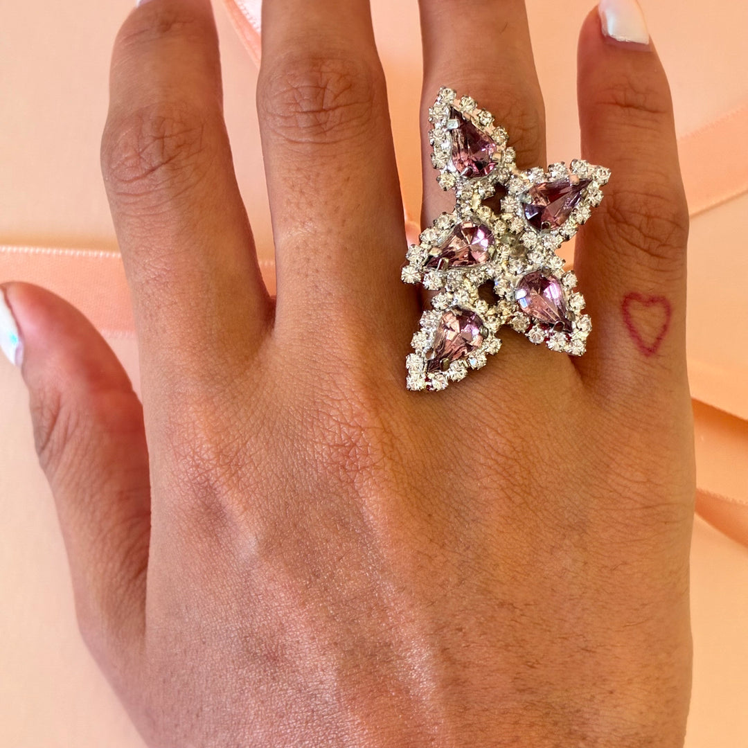 Mauve teardrop preciosa crystals silver set