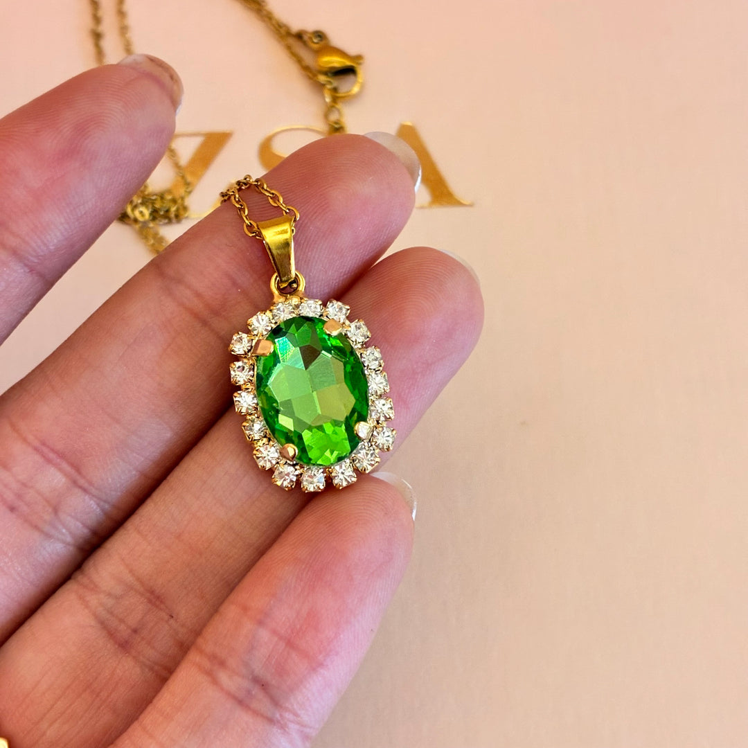 Green oval Preciosa crystals gold plated pendant