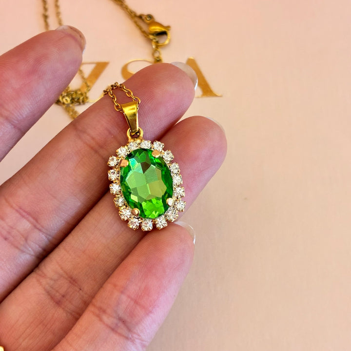 Green oval Preciosa crystals gold plated pendant