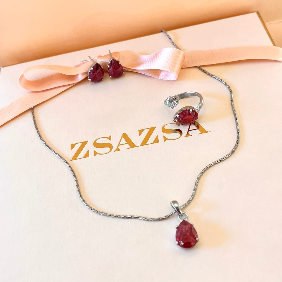 Magenta teardrop Swarovski Crystals set