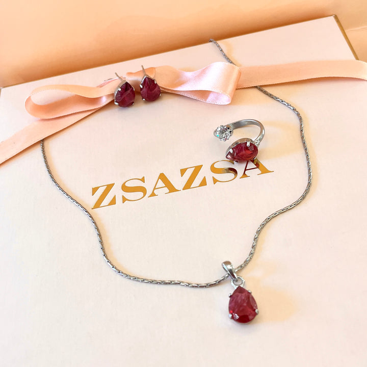 Magenta teardrop Swarovski Crystals set