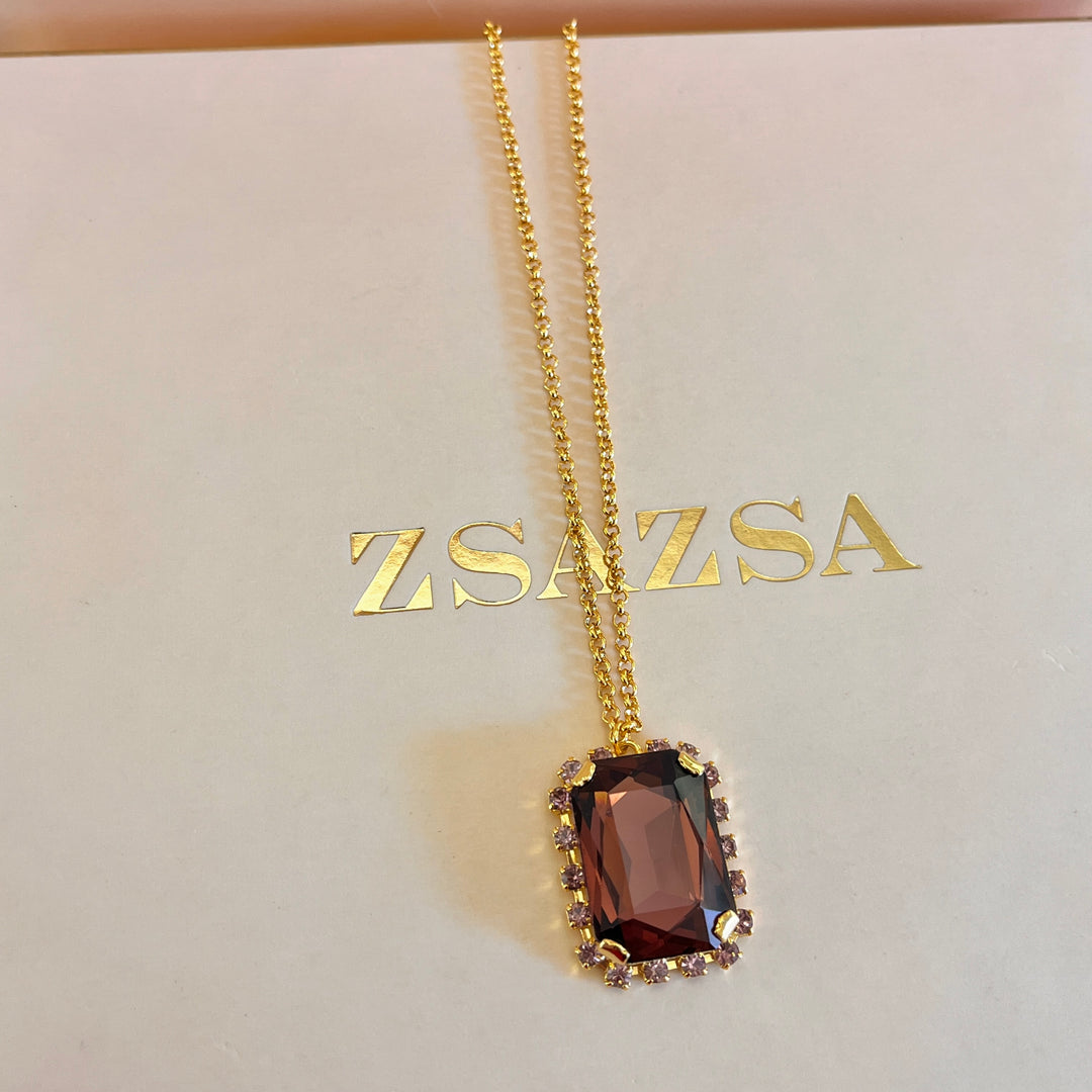 Purple and mauve rectangular preciosa crystals pendant