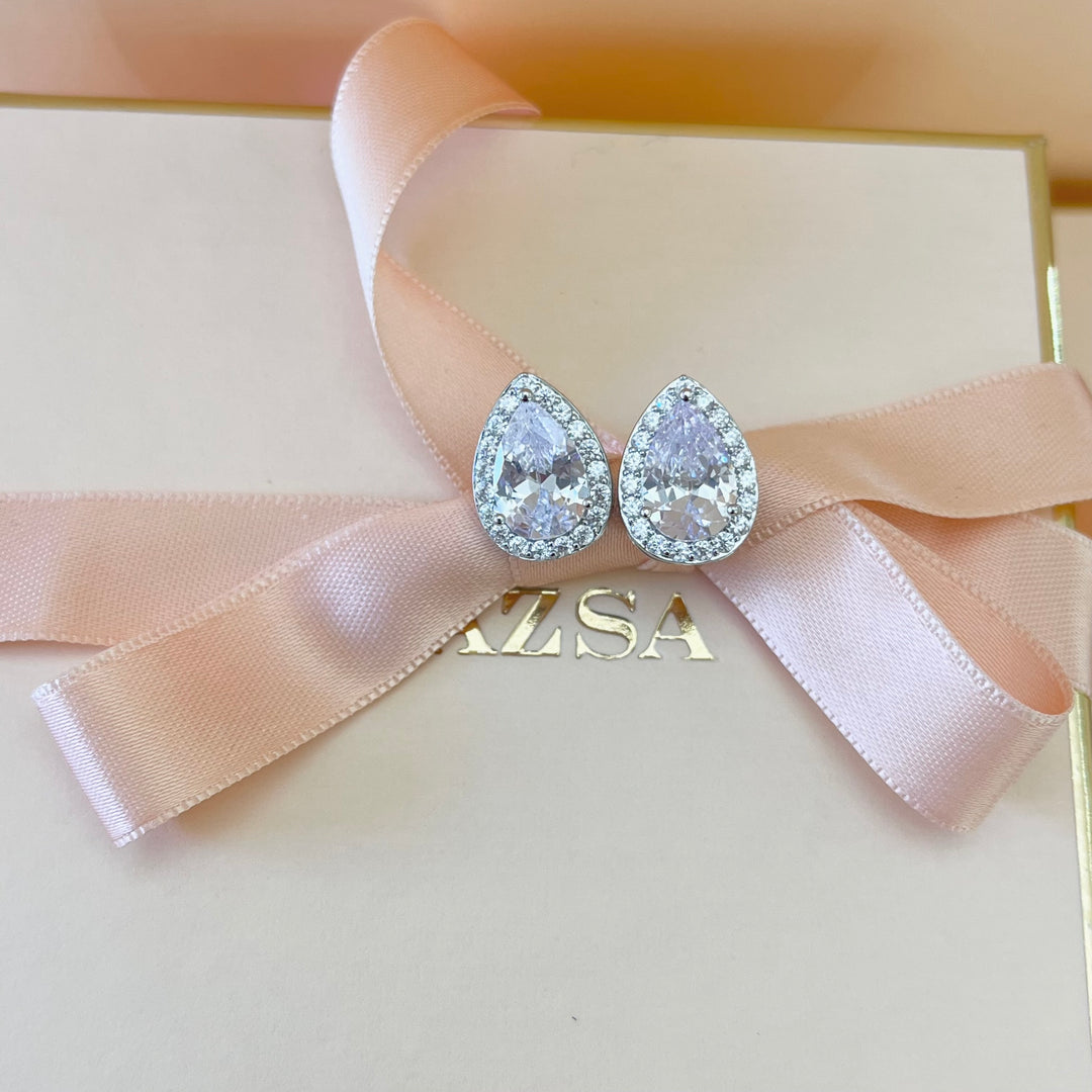 Silver zircone teardrop studs