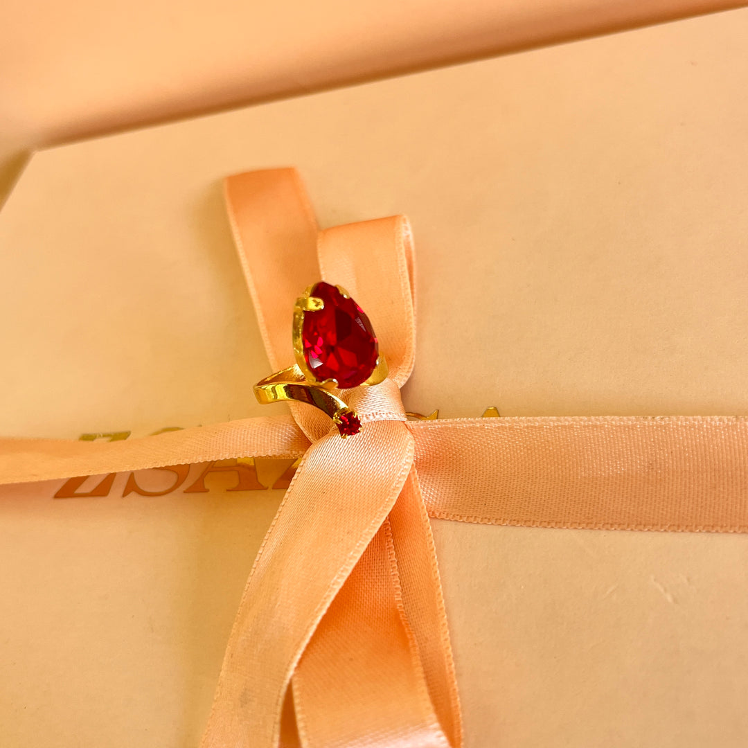 Red open Preciosa crystals ring