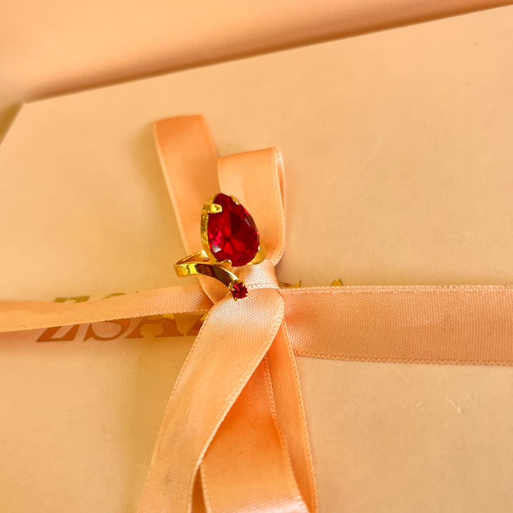 Red open Preciosa crystals ring