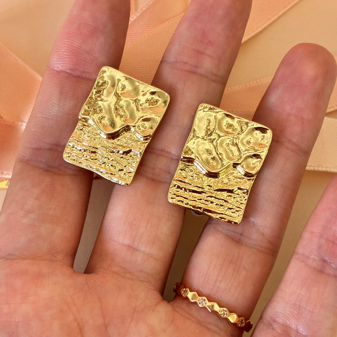 Rectangular textured clip on earrings