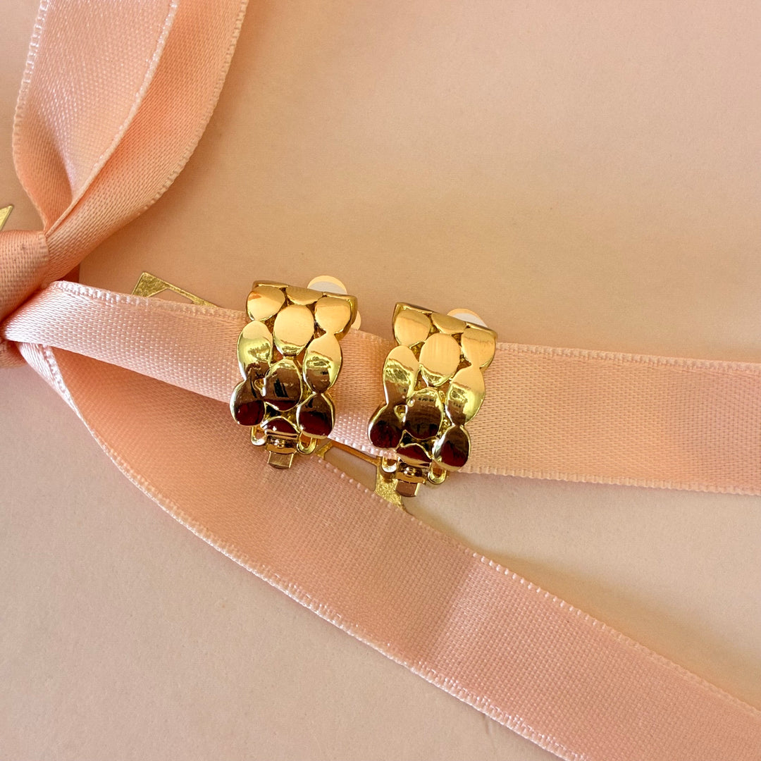 Half texture silver hoops clip on earrings