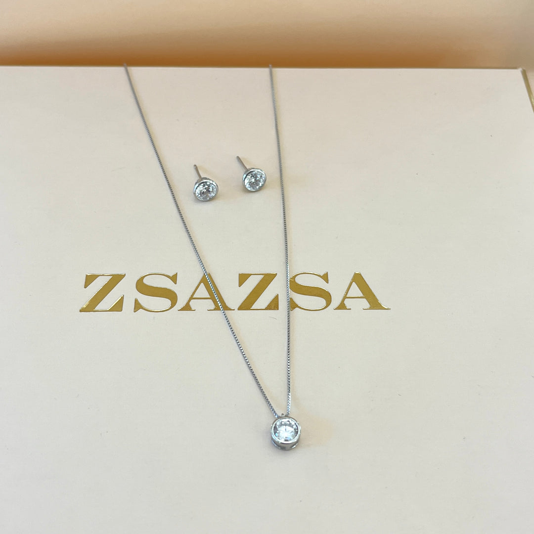 Silver round zircone set