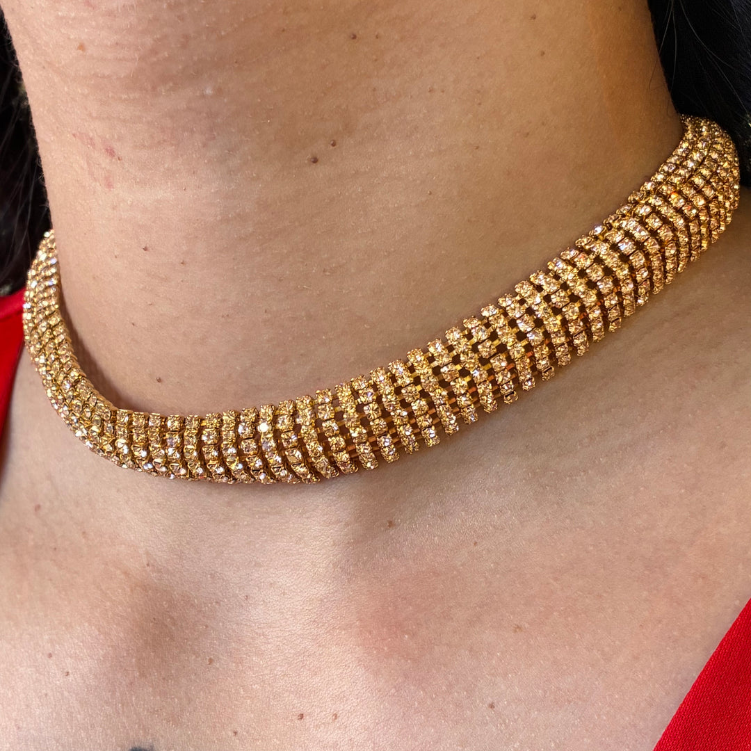 Peach Swarovski crystals choker