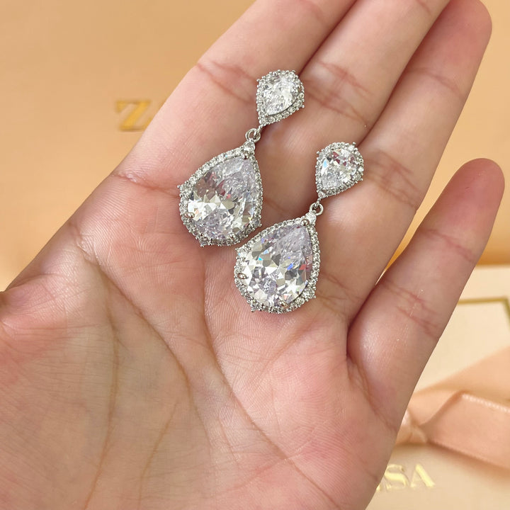 Silver zircone teardrop earrings