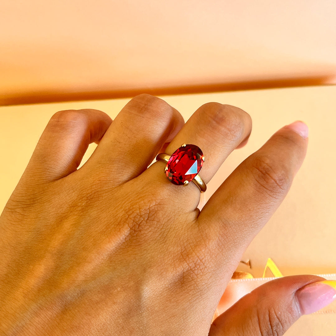 Red oval preciosa crystal ring