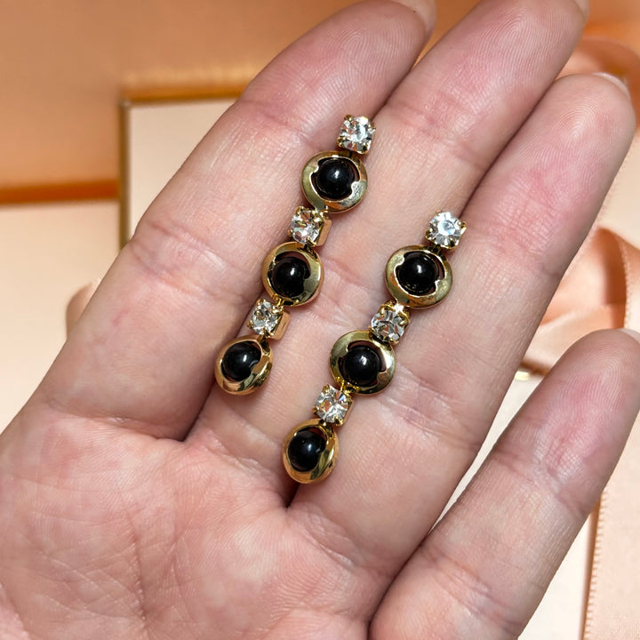 Dainty Black rhinestone gold earrings