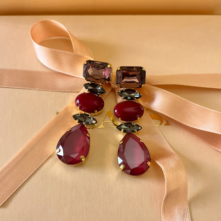 Shades of dark red Swarovski crystals earrings and bracelet