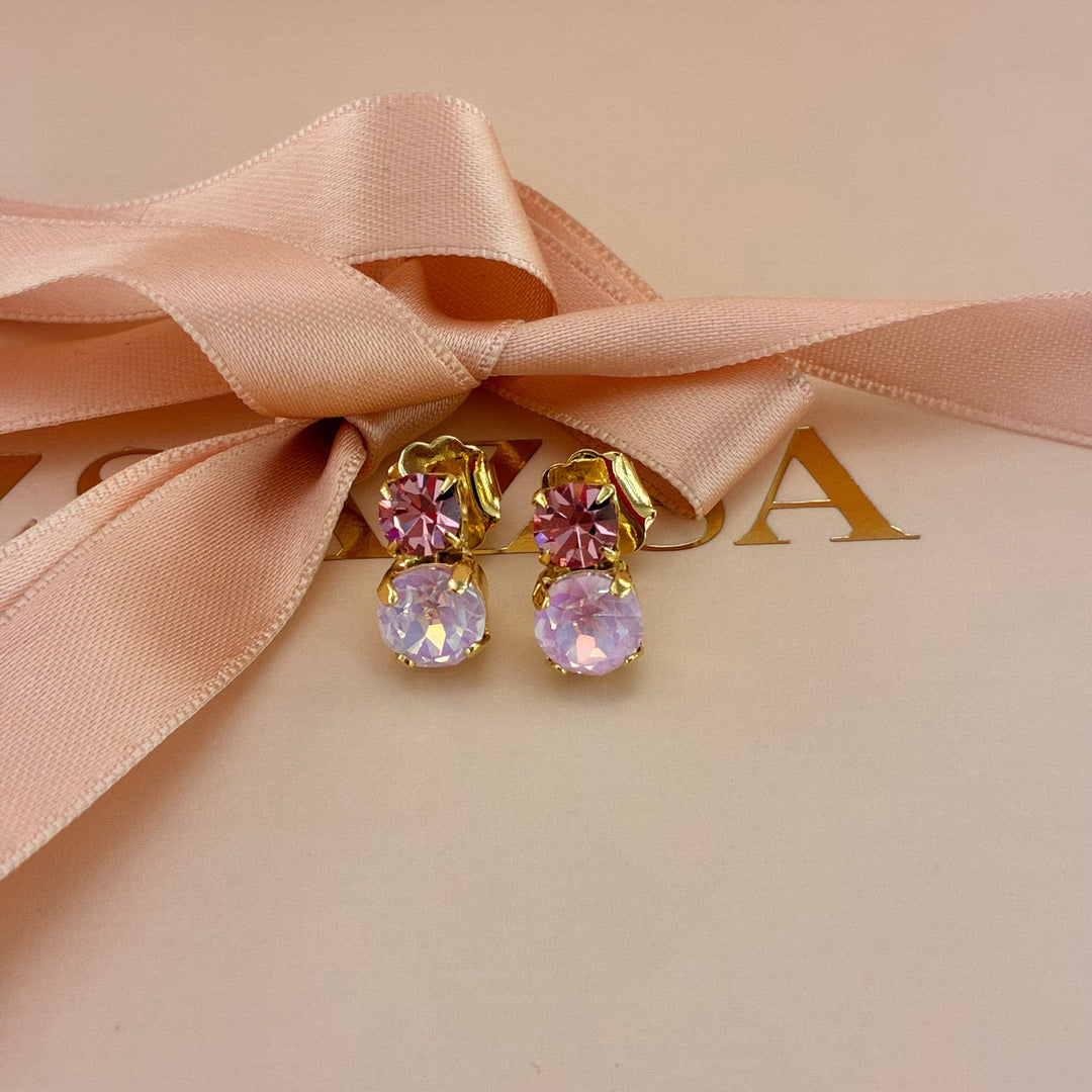 Pink Swarovski crystals gold plated earrings