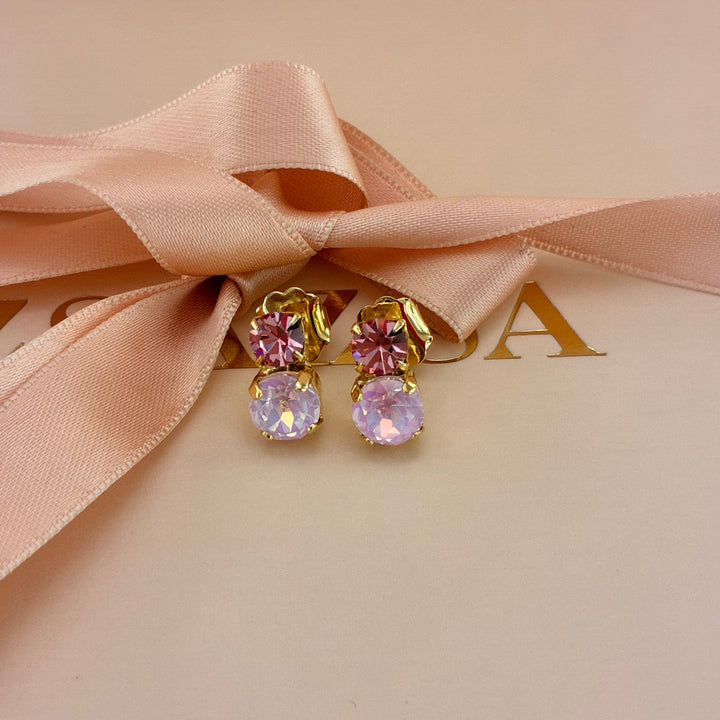 Pink Swarovski crystals gold plated earrings