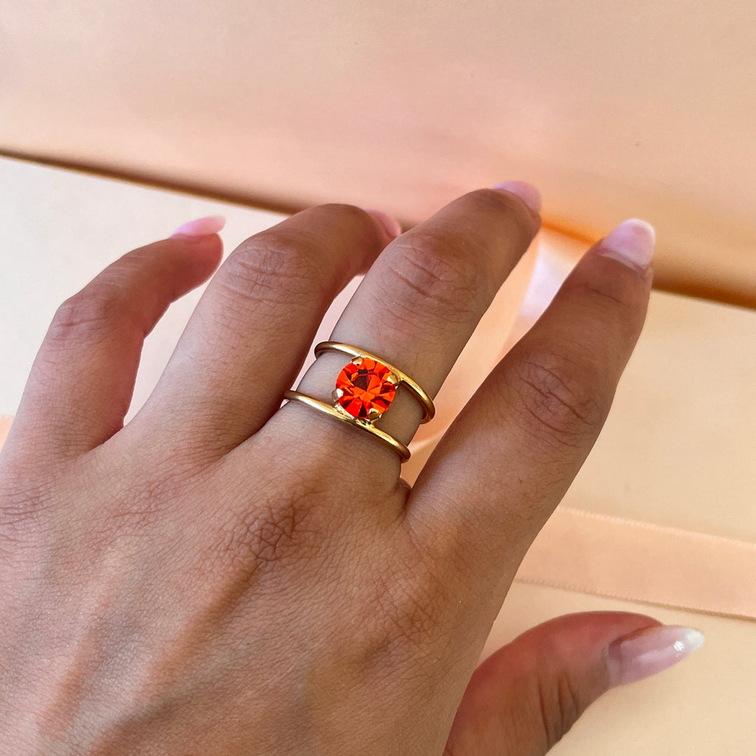Orange Swarovski crystals ring