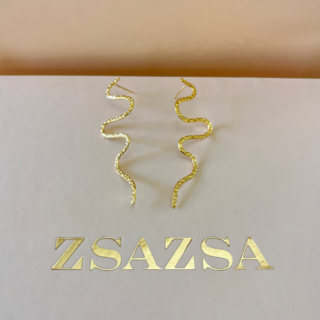 Gold handmade snake earrings