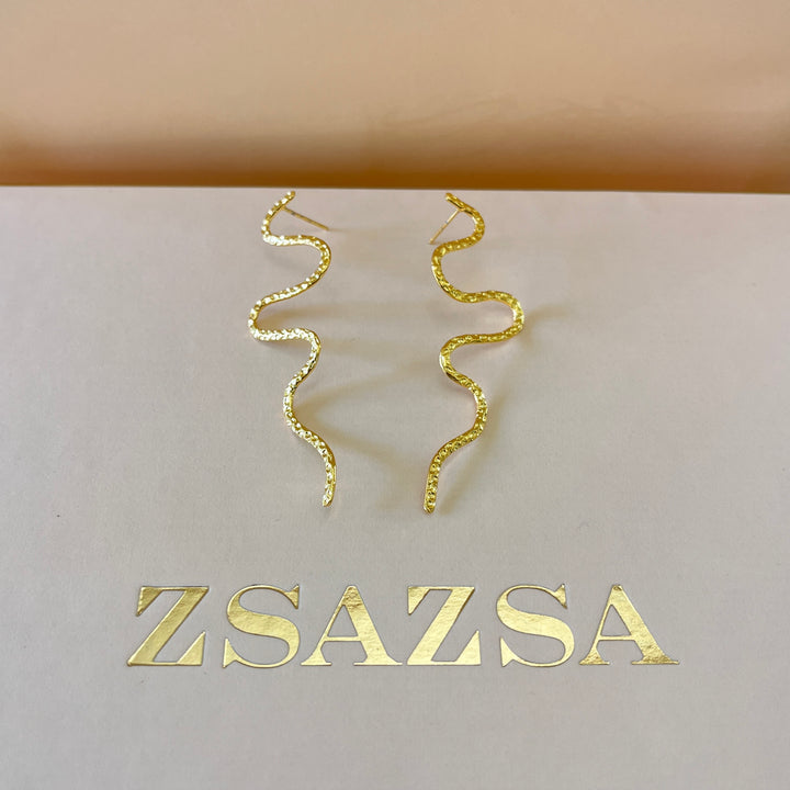 Gold handmade snake earrings