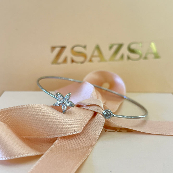 Open silver zircone bangle