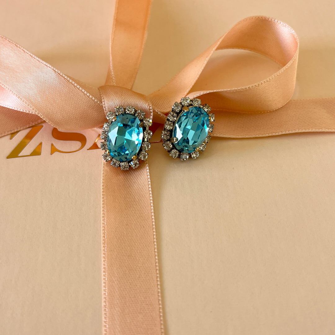 Oval Turquoise Swarovski crystals studs