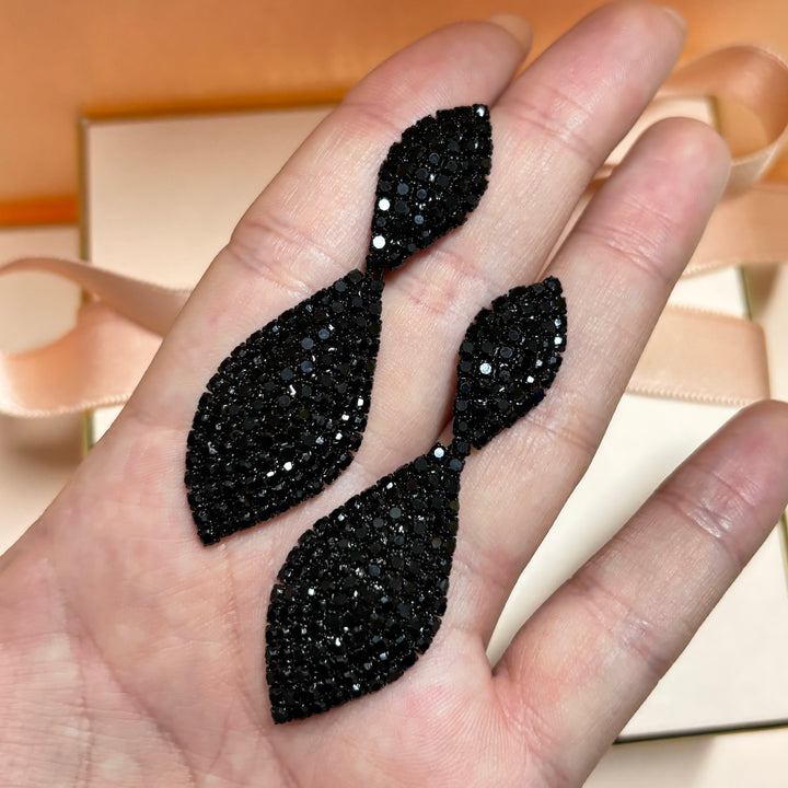 Marquise all black rhinestone earrings
