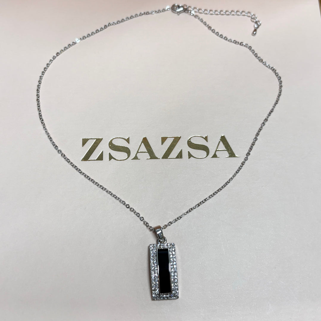 Rectangular black rhinestone silver set