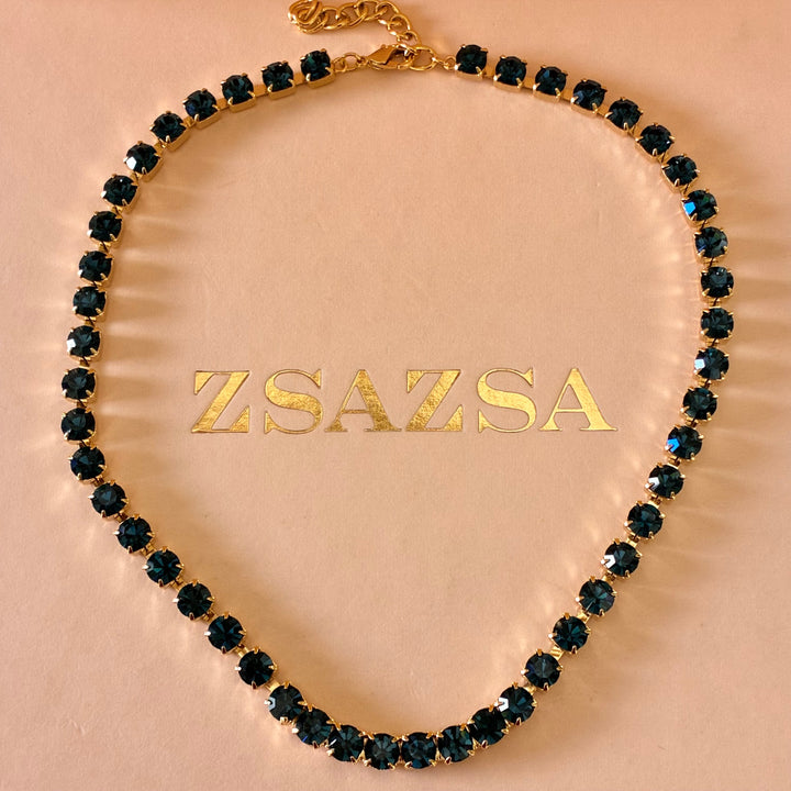 Navy blue Preciosa crystals gold plated necklace
