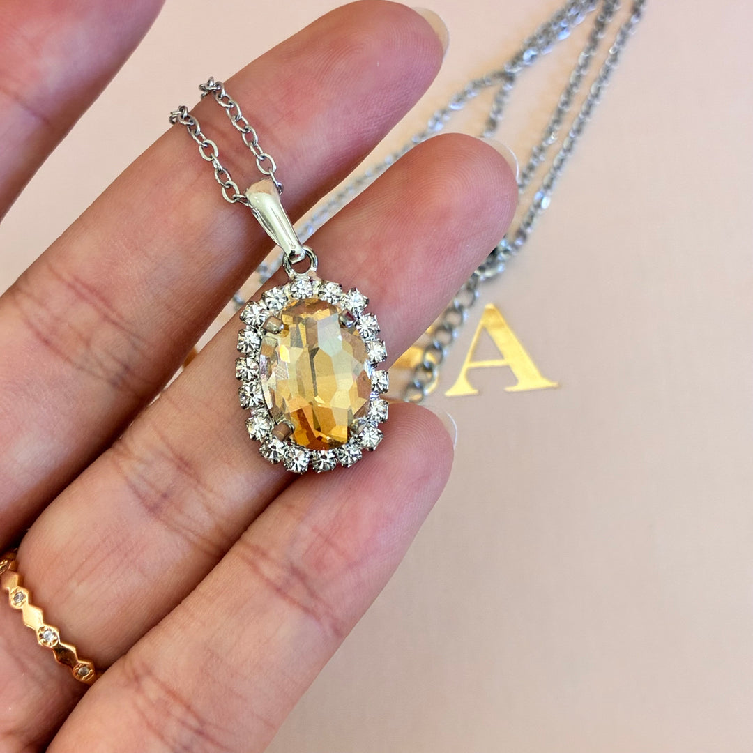 Oval Champagne Preciosa crystals silver set