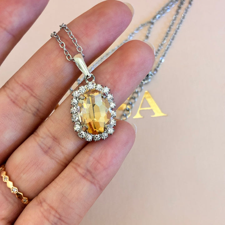 Oval Champagne Preciosa crystals silver set