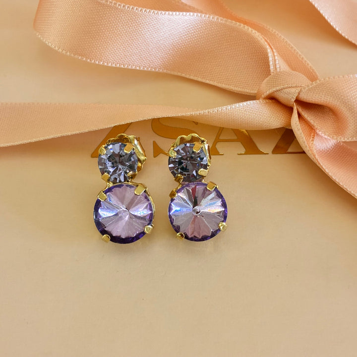 Double round lilac gold plated earrings
