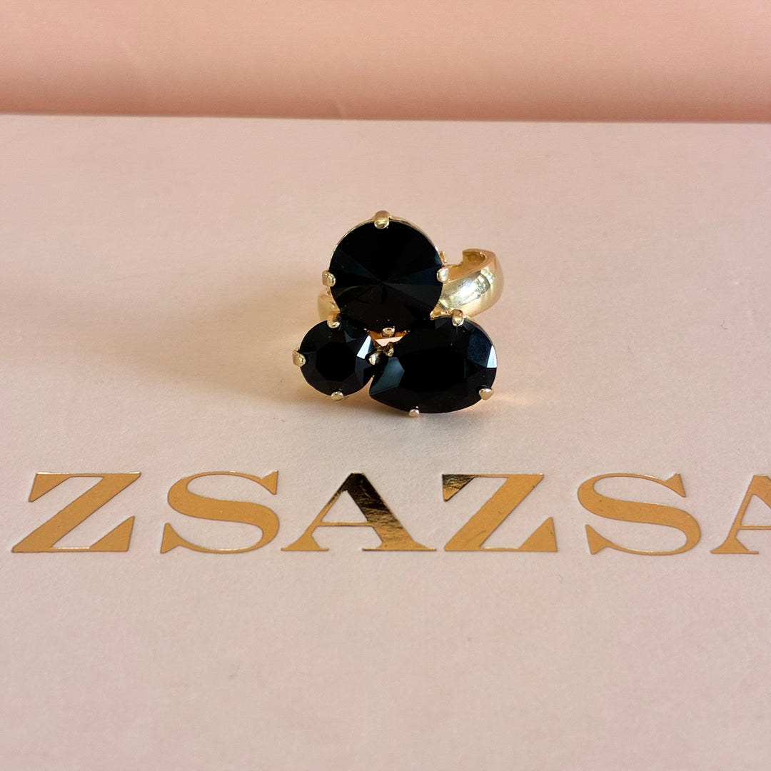 Black Swarovski crystals gold plated set