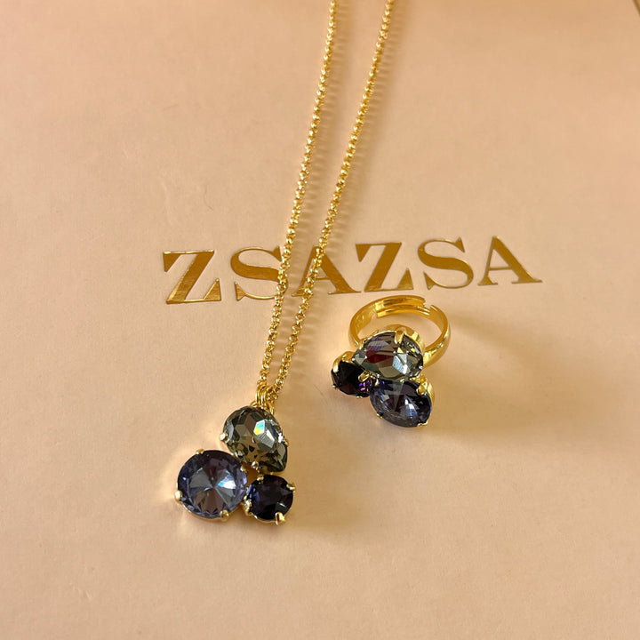 Purple and grey Swarovski crystals pendant and ring