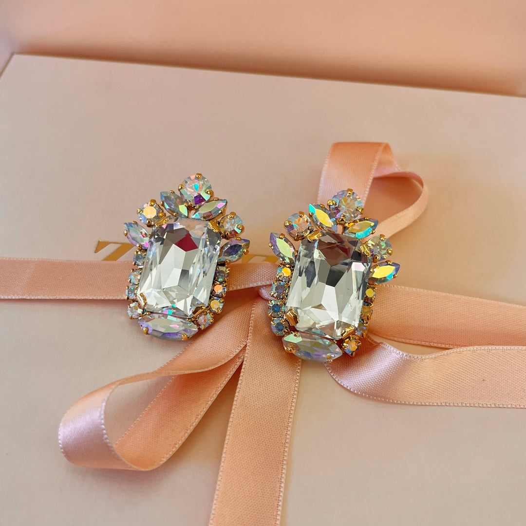 Aurora borealis Swarovski crystals studs
