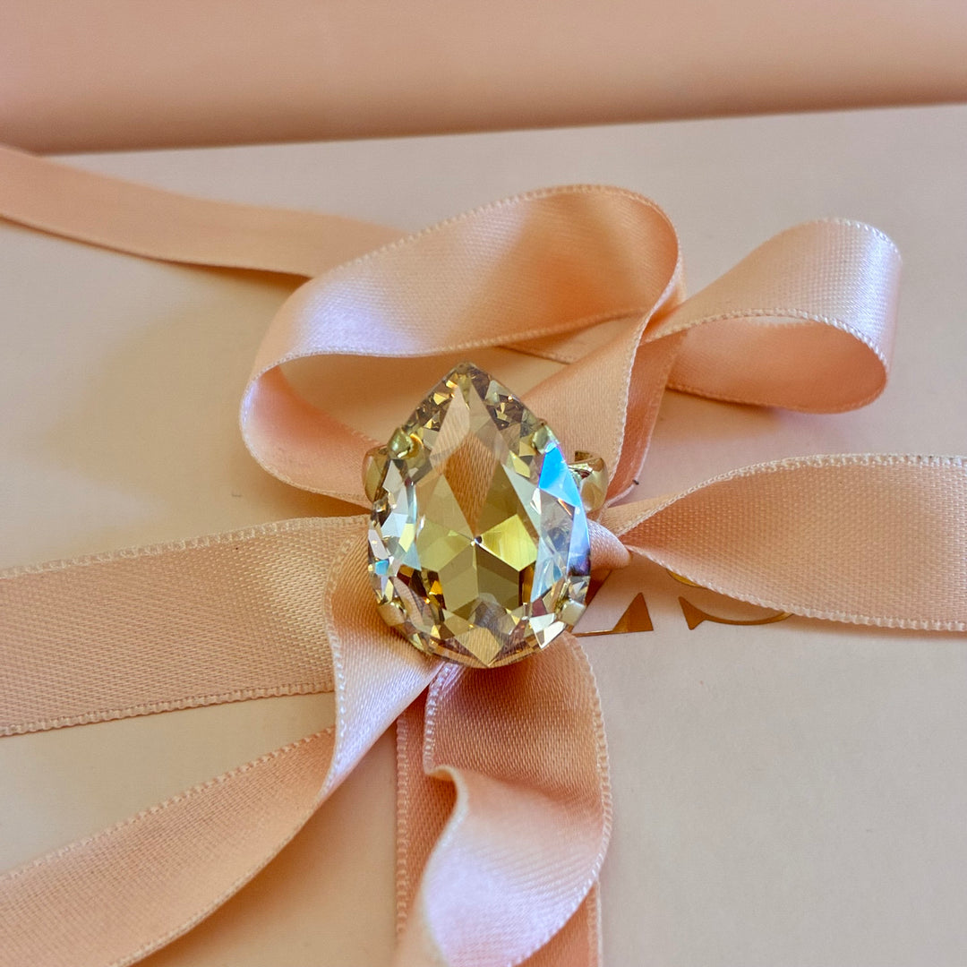 Big teardrop champagne Swarovski crystals ring