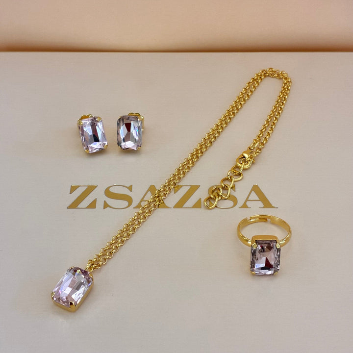 Light pink Preciosa crystals gold plated square set