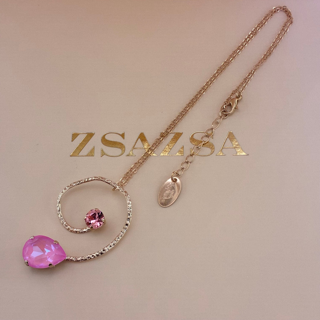 Handmade teardrop Pink Swarovski crystals rose gold set