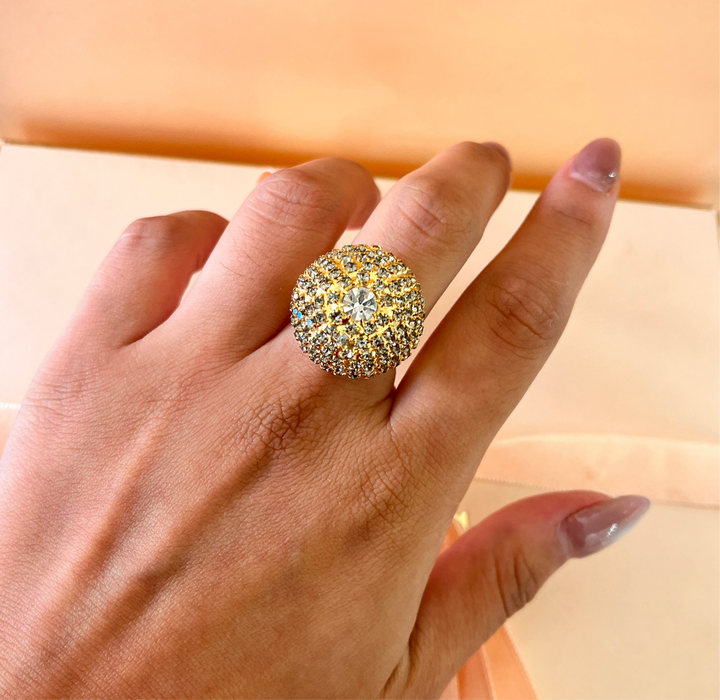 Grey half ball preciosa crystals ring