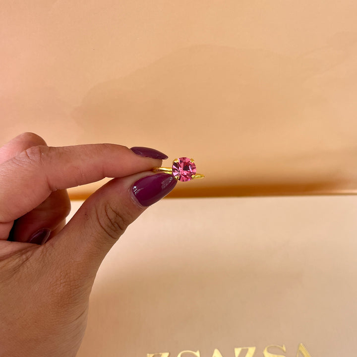 Handmade teardrop Pink and fuchsia Swarovski crystals gold set