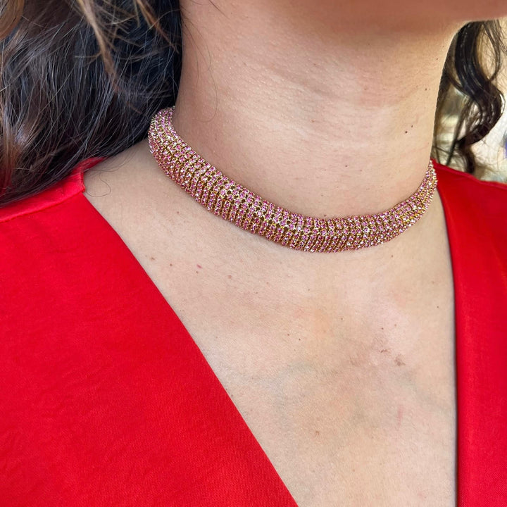 Pink Swarovski crystals choker