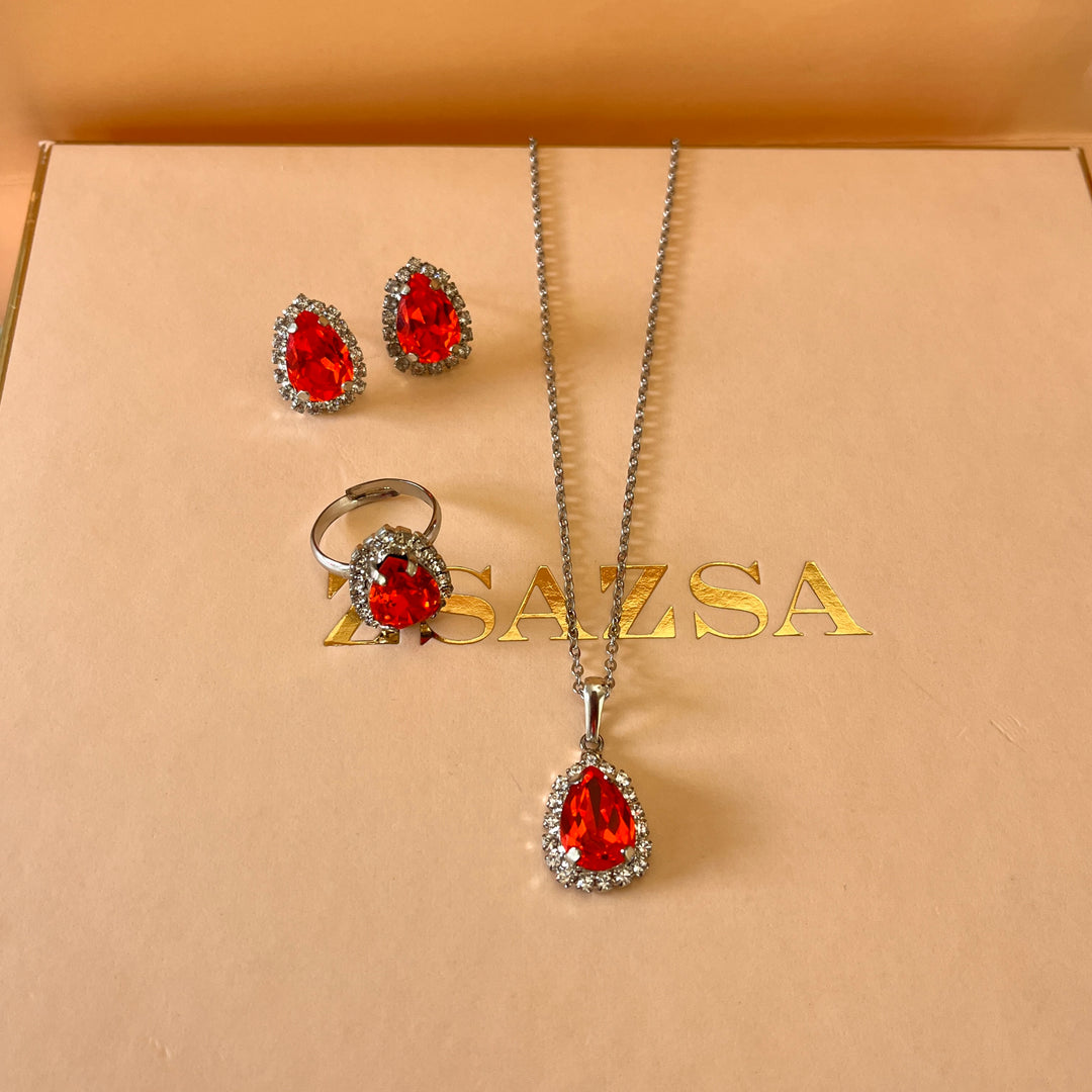 Orange teardrop preciosa crystals set