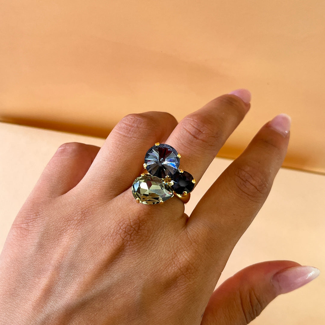 Purple and grey Swarovski crystals pendant and ring