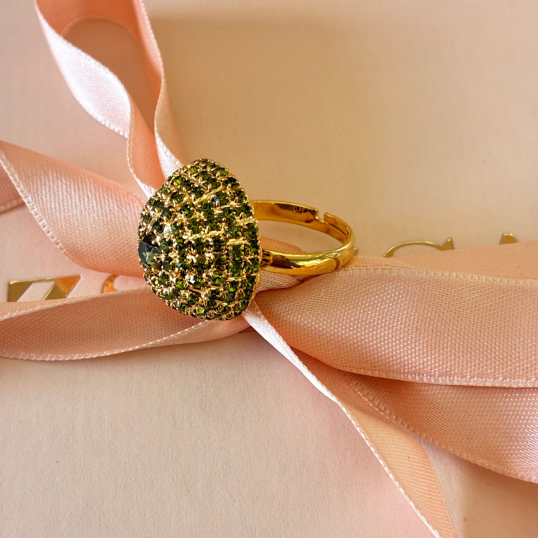 Half ball green Swarovski crystals ring