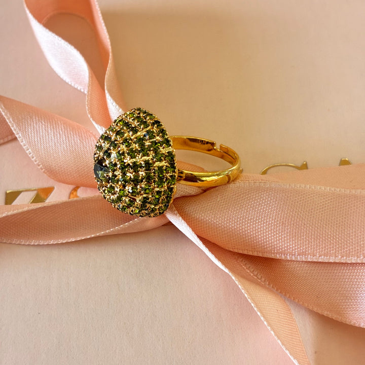 Half ball green Swarovski crystals ring