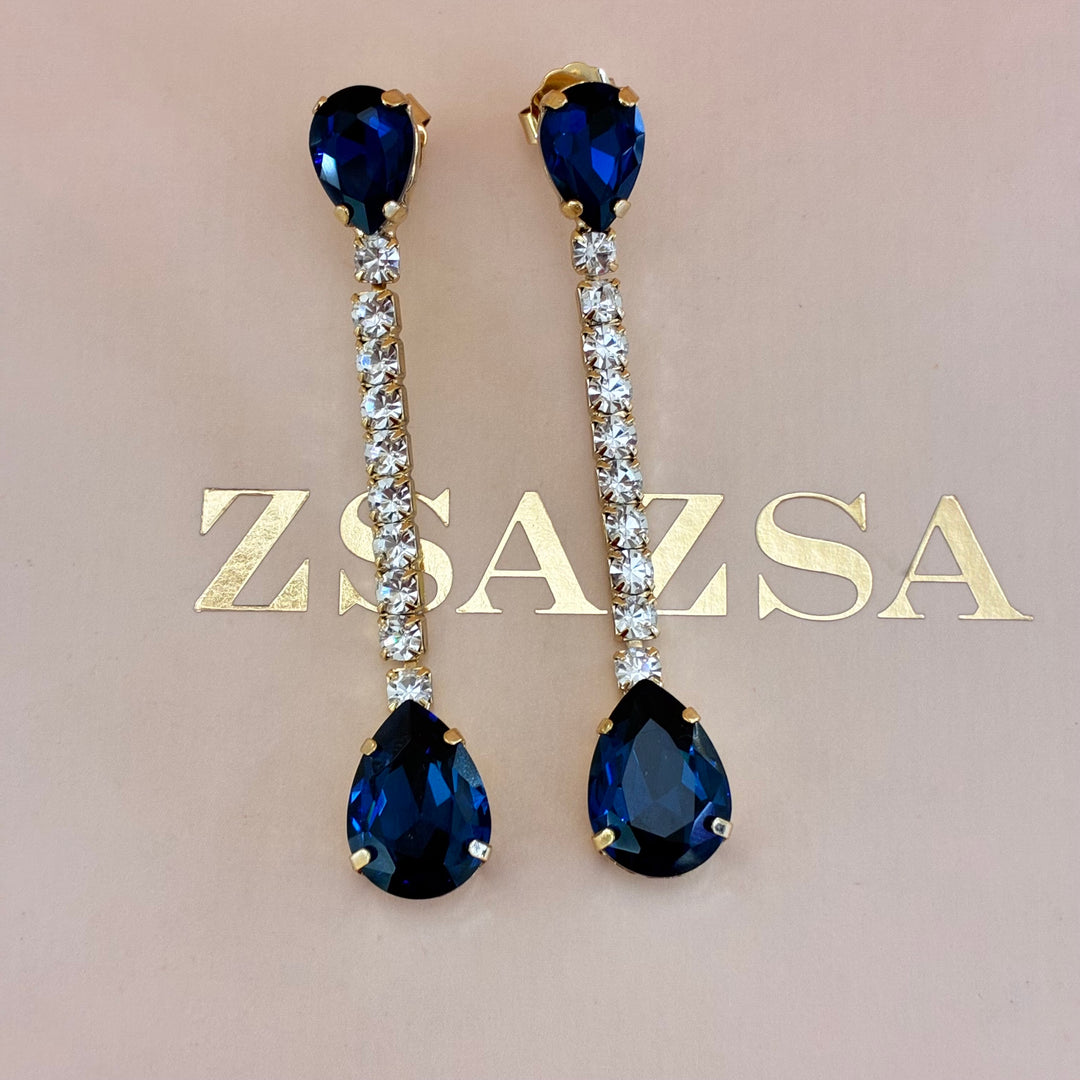 Navy blue teardrop Preciosa crystals set