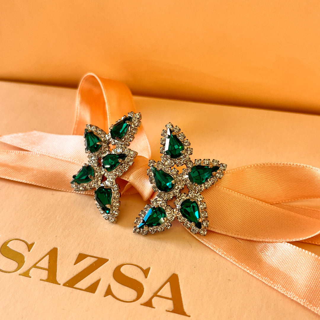 Dark green teardrop preciosa crystal set