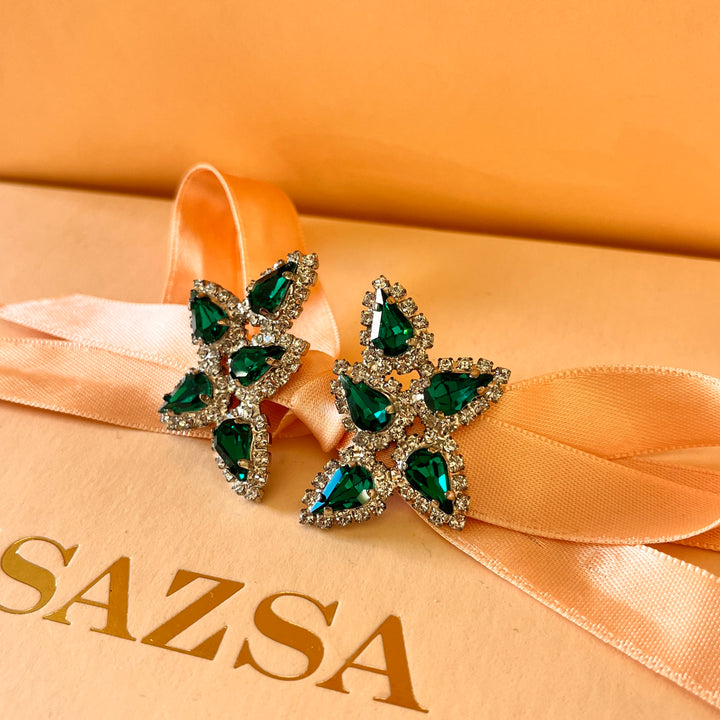 Dark green teardrop preciosa crystal set