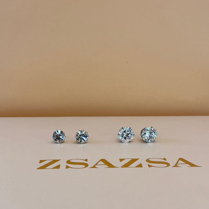 Silver zircone round solitaire studs