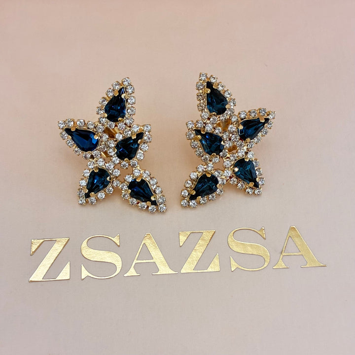 Navy blue teardrops Preciosa crystals set