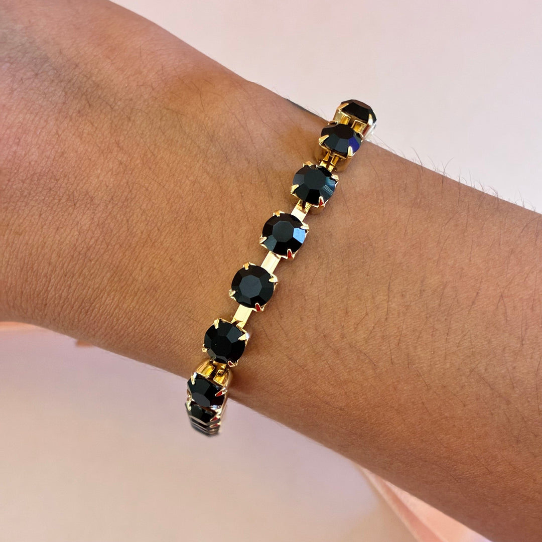 Black Preciosa crystals gold plated bracelet