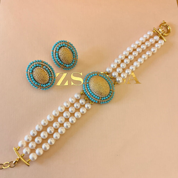 Turquoise & fresh water pearls set